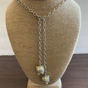 Karen Kane Signed Silver Tone Rhinestone Orb Lariat Necklace